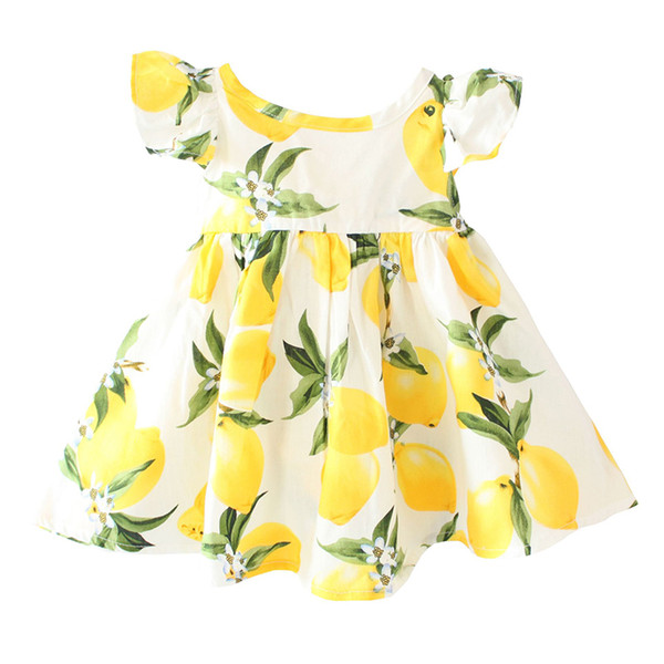 ZIKA Hot Sale New 2016 Summer Girl Dress Fruit Lemon Pattern Baby Girl Dress Children Sundresses Kids Fly Sleeve Dresses tyh-508