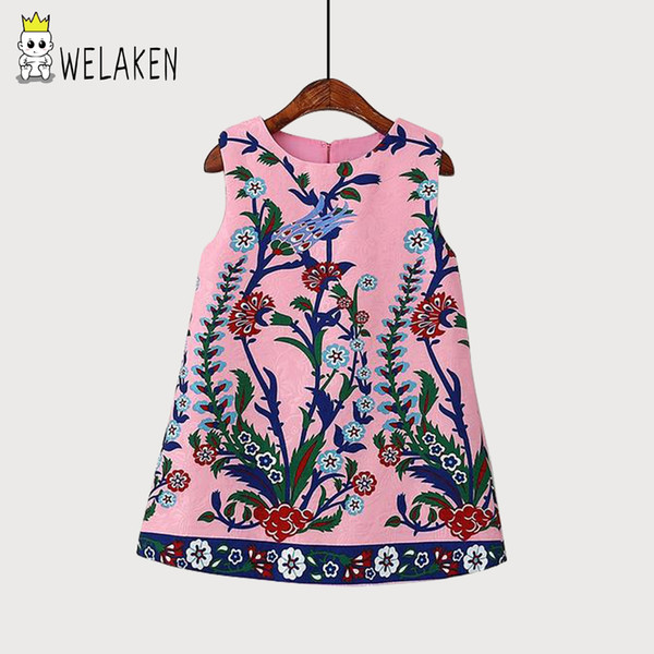 2017 Spring Kids Girls Dress Vestido Infantil Europe And The Peacock Flower Printed Vest Child Dress Kids Clothes Dress