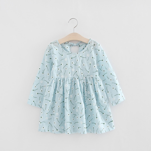 New Spring Autumn Cute Girls Dresses For Party Blue Dandelion Long Sleeve Cotton Dresses Costume For Kids Clothes Vestidos T