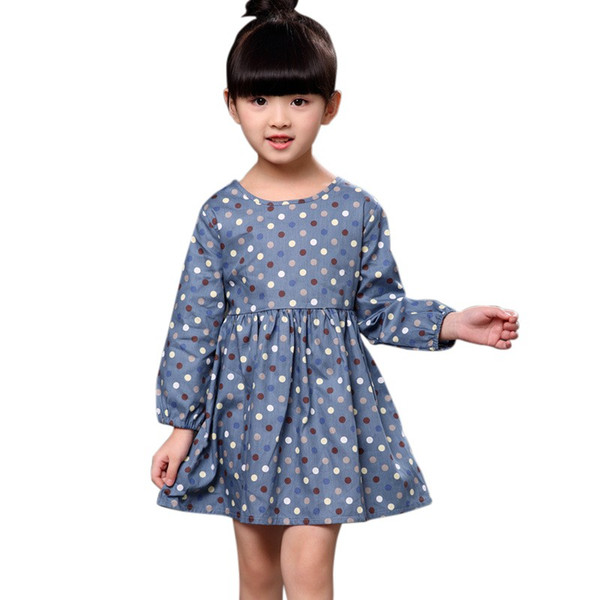 2017 Spring Autumn Toddler Children Long Sleeve Cotton Polka Dot Dress Girl Dress Casual Kids Girls Dresses