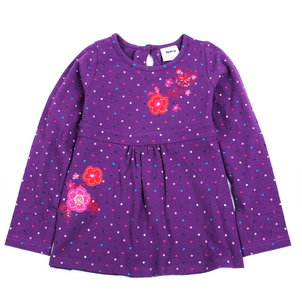 2016 polka dot dresses for girl retail nova kids children clothes long sleeve embroidery floral girl dress baby girl clothing