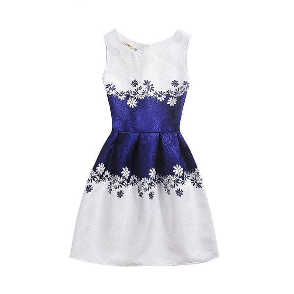 Promotion Summer Children Girls Dresses European and American Style Print Pattern A-Line Kids Dresses