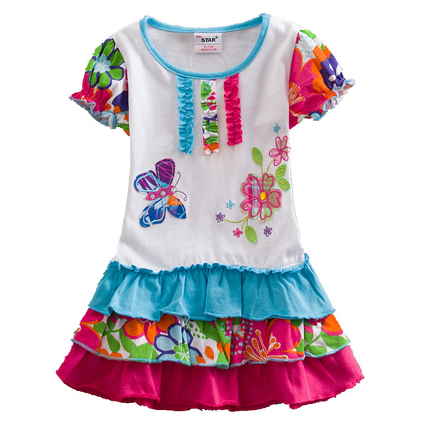 Summer retail New baby girl clothes college style girls dresses embroidered wave points kids clothes short sleeve dress S66306