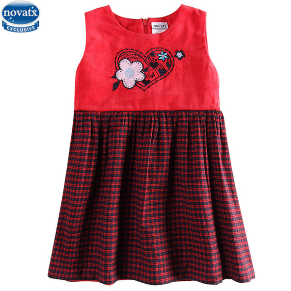 novatx H6062 2017 new design hot sale wool top grid corduroy baby girl dress with flower sleeveless spring children dresses