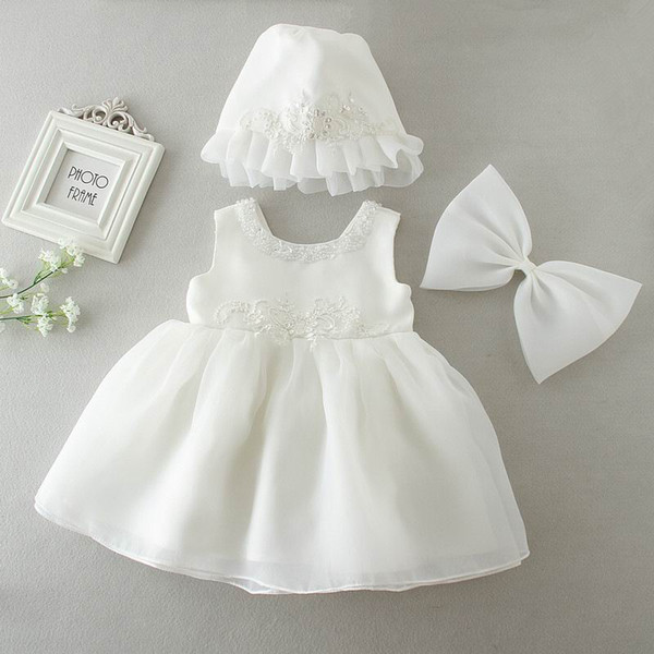 Retail Summer Flower Baby Girls Wedding Dresses Lace Christening Dress Infant Princess tutu Dress Girl White Baptism Dress 9669BB