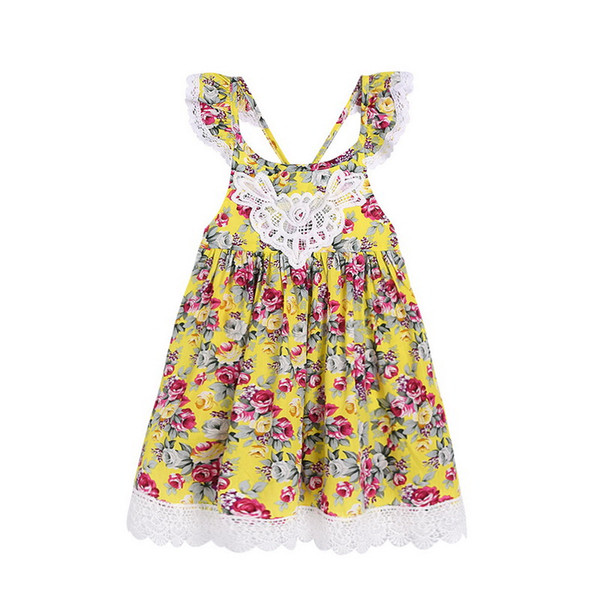 Retail Girl Floral Princess Dress Baby Girl Summer Flare Sleeveless Backless Lace Dress Kids Clothes E22152