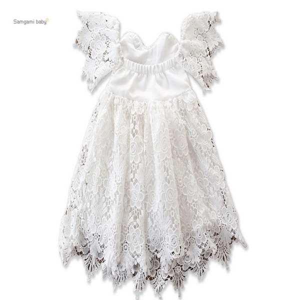 2019 Summer New Girl Dress Embroidery Lace Off The Shoulder White Flare Sleeve Princess Dress Children Clothing E93007