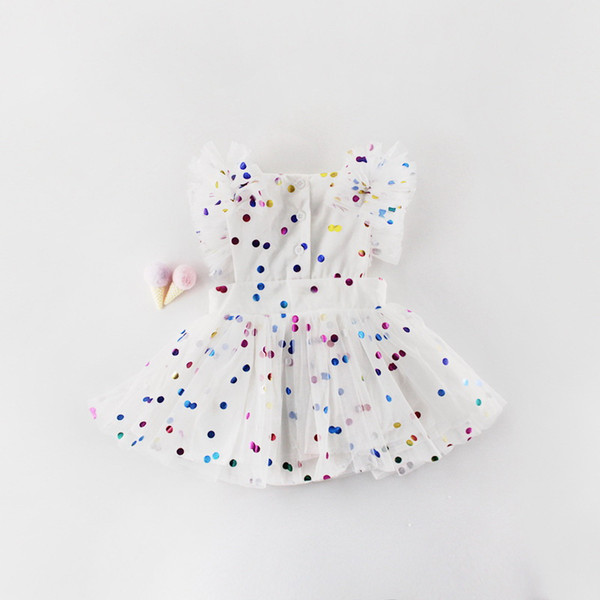 2019 Summer New Baby Girl Princess Dress Glitter Colorful Polka Dot Guze Dress Overalls Kids Clothing E81016