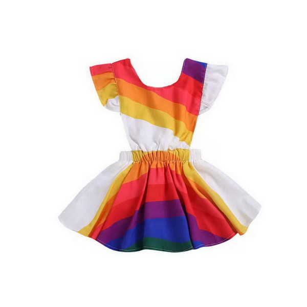 Wholesale Girl Rainbow Dresss Blackless White Bohemia Beach Sundress Holiday Dress Children Clothing 2-6Y E19052