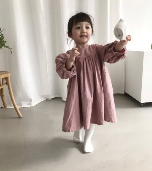 Retail Kids Dresses for Girls 2019 Autumn new in Cotton Lantern Sleeve Casual Girls Dress Baby Clothes 1-6Y E19023