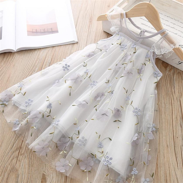 Retail 2019 Summer New Embroidery Flower Girls Dress Gauze Fashion Kids Princess Dresses for Girls Baby Clothes 2-6Y AY474