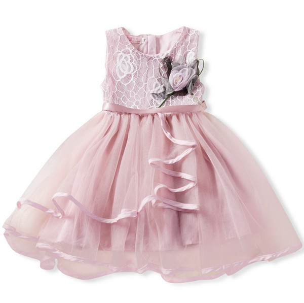 Wholesale Summer Princess Dress For Girls Lace Flower Sleeveless Dress Children Clothing 1-5 Years E88431