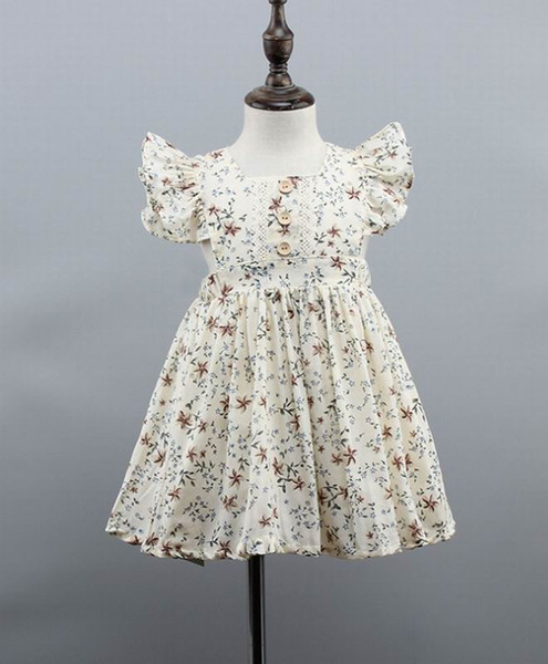 Wholesale Floral Floral Baby Girl Dress 2020 Summer New Cotton Flare Sleeve Fashion Dress Kids Clothes 2-6Y LT028