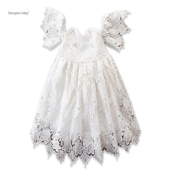 Wholesale 2019 Summer New Girl Dress Embroidery Lace Off The Shoulder White Flare Sleeve Princess Dress Children Clothing E93007