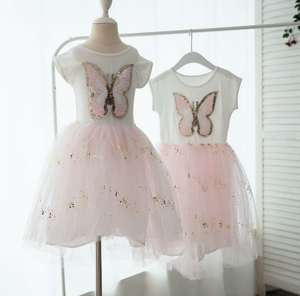 Retail 2019 Summer New Sequins Butterfly Glitter Kids Dresses for Princess Girls Dress Baby Clothes 2-7Y E19040