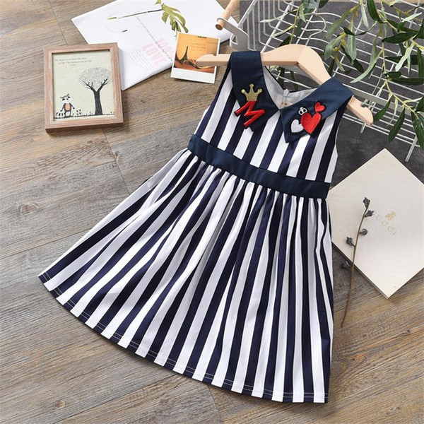 Retail Girls Dress 2019 Summer New Striped Love Heart Collar Sleeveless Princess Kids Dressess for Girls Baby Clothes E9055