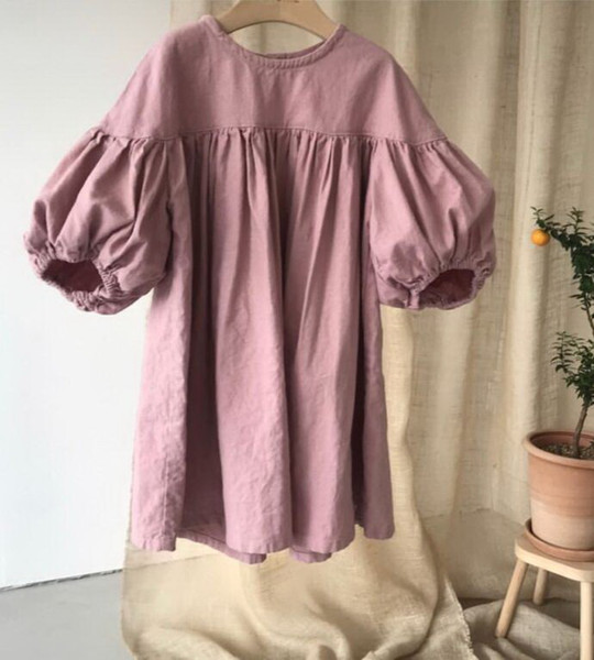 Wholesale Kids Dresses for Girls 2019 Autumn new in Cotton Lantern Sleeve Casual Girls Dress Baby Clothes 1-6Y E19023