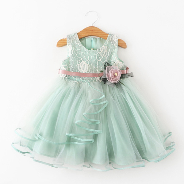 Summer Princess Dress For Girls Lace Flower Sleeveless Dress Children Clothing 1-5 Years E88431