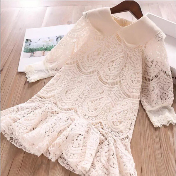 Wholesale Lace Baby Girl Princess Dress 2020 Spring New Style Big Collar Long Sleeve Dresses Kid Clothes 2-7Y E32893