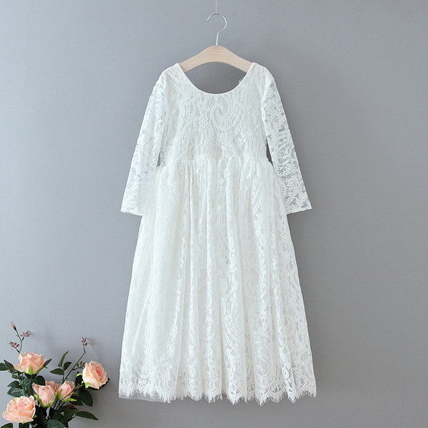 White Lace Girls Dress Eyelash Tiered Dress Kids Princess Dresses for Girls Baby Clothes 1-6Y E17125