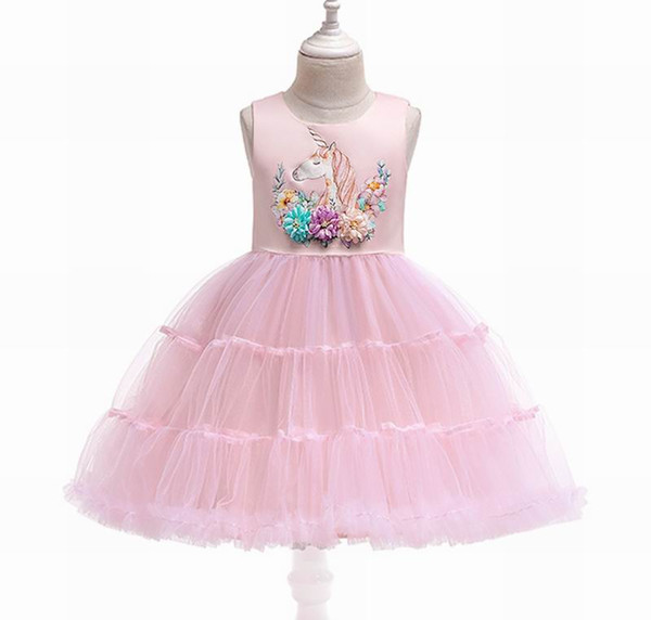 Unicorn Flower Dress Girls Clothes 2020 Summer New Sleeveless Princess Dress for Wedding Birthday Party 3-8Y D0101