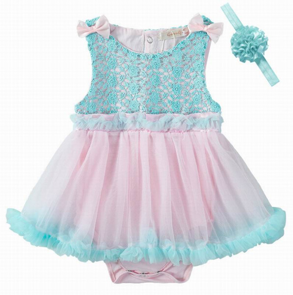 Lace Baby Girl Dress 2020 Summer New Sleeveless Bodysuit Dress Send free Headbands Kids Clothes 0-2Y E281187