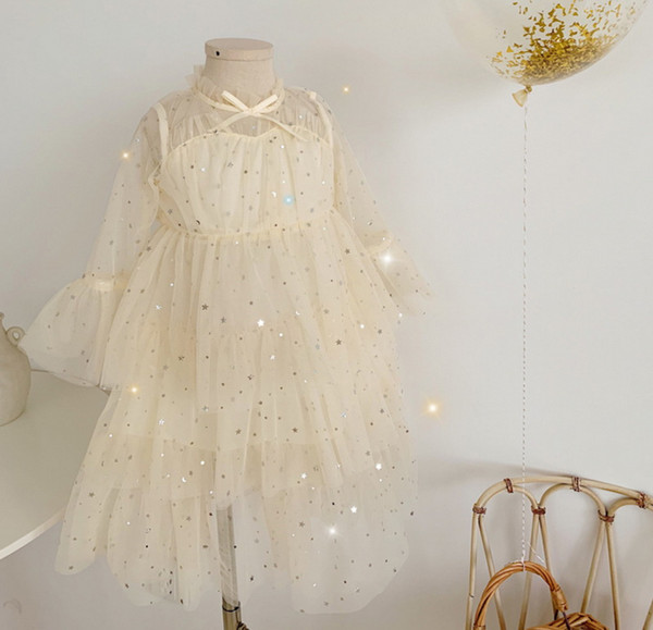 Starry sky Girl Dress 2020 Spring New Style Princess Dress Sequins Star Layer Dress for Girl Baby Clothes 2-7Y LX004