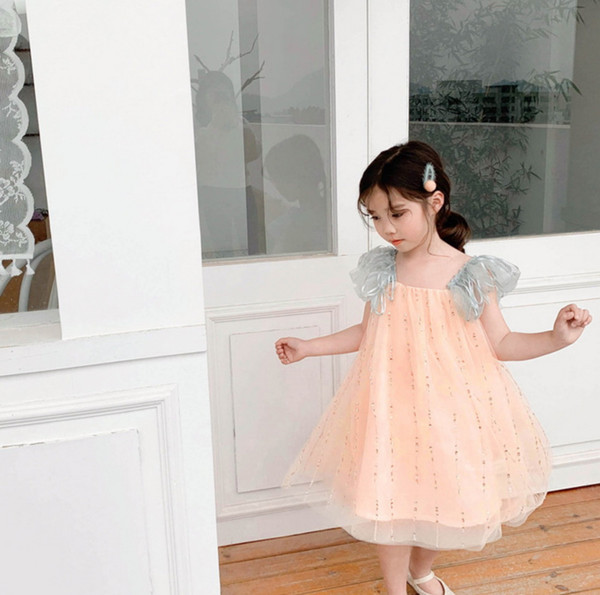 Sequins Girl Holiday Dress 2020 Summer New Style Hami melon Orange Fluffy Princess Dress Baby Clothes 2-7Y LX003