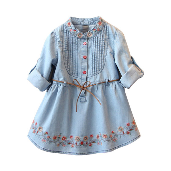 Denim Girl Dress 2020 new style Embroidery Soft Jean Dress Light Blue Casual Dress Baby Clothes 3-8Y E3286