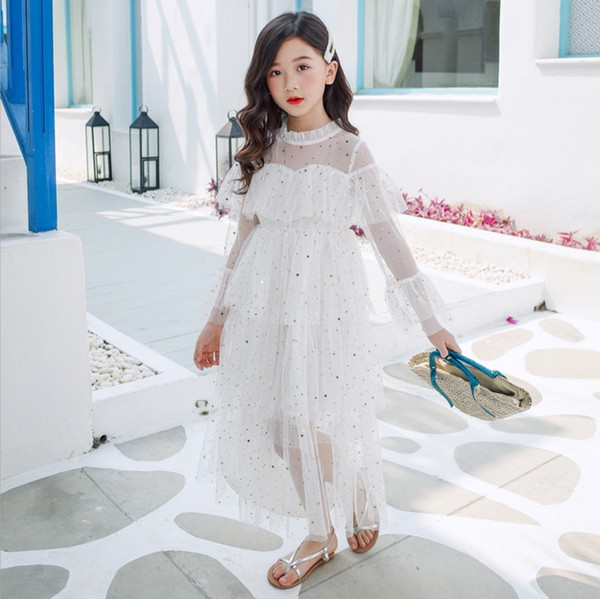 Starry sky Summer Girl Dress 2020 Summer New Glitter Star Layer Gauze Beach Dresses Baby Clothes 4-16Y E80973