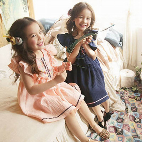 Embroidered Summer Girl Dress Cotton Flare Sleeveless Princess Dress Kids Clothes 2-6Y LT027