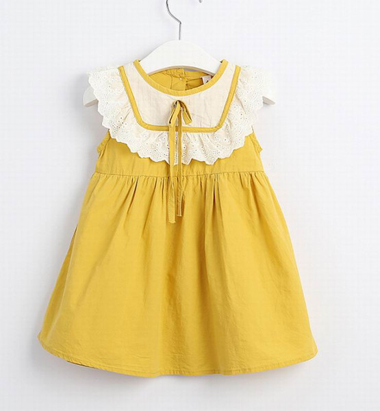 2020 Summer New Girl Dress Baby Bow Lace Sleeveless Cotton Princess Dress Kids Clothes 1-5Y LT019