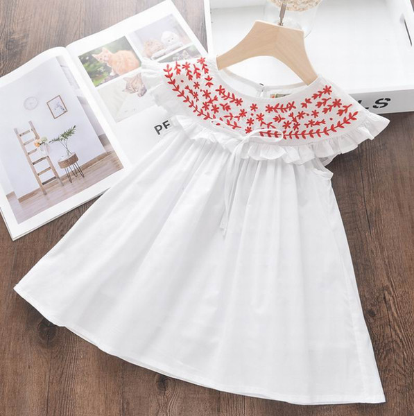 Embroidery Baby Girl Dress 2020 Summer New White Cotton Princess Girl Dress Kids Clothes 2-6Y LT023