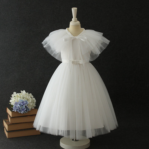 Wholesale Flower Girl Dress with Cape 2020 New Style Gauze Flare Sleeve Ballroom Dresses for Wedding Party Kids Clothes E19002