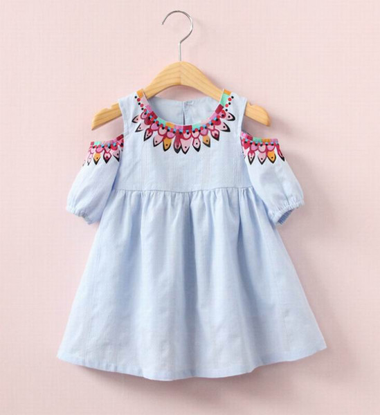 Off the Shoulder Baby Girl Dress 2020 Summer Three Quarter Sleeve Cotton Dress Kids Clothes 2-6Y LT022