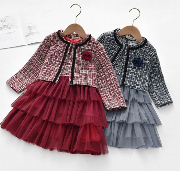 Plaid Baby Girl Dress+Coat New Layer Sleeveless Princess Dress 2PCS Set Baby Clothes 2-6Y E8320