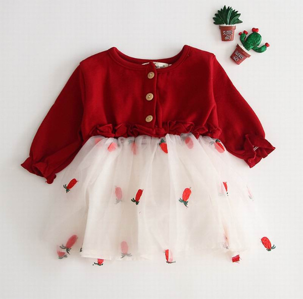 Red Baby Girl Dress 2020 Valentines Day Long Sleeve Gauze Princess Dresses Baby Clothes 0-2Y E93001