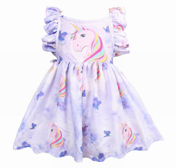 Rainbow Unicorn Girls Dresses Summer Cotton Sleeveless Princess Dresses Kids Clothes 3-7Y E36007