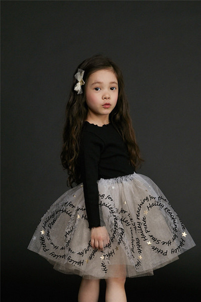 Letters Print Star Girls Princess Dresses 2019 Fall New Full Sleeve Glitter Tulle Dress for Girls Baby Clothes 2-8T E8885