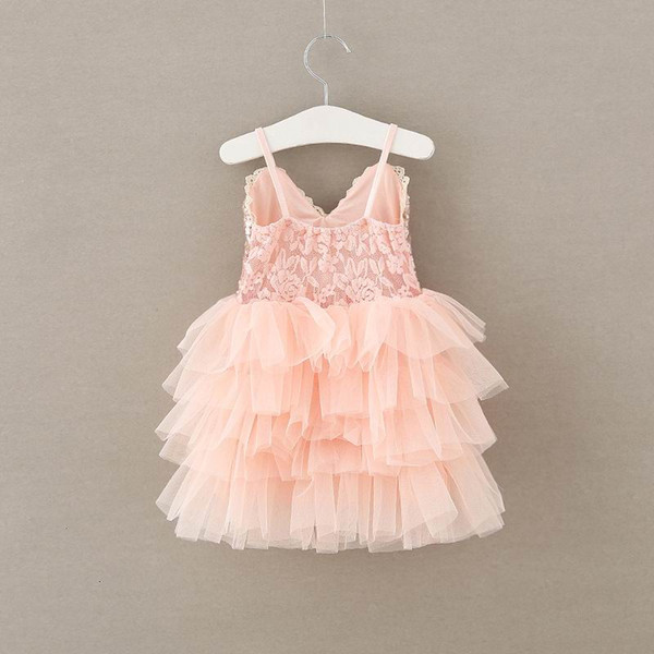 Pink Sequins Girls Dress V Neck Back Lace Tiered Tulle Flower Girl Princess Dress for Party Wedding Baby Clothes 2-6Y E1933