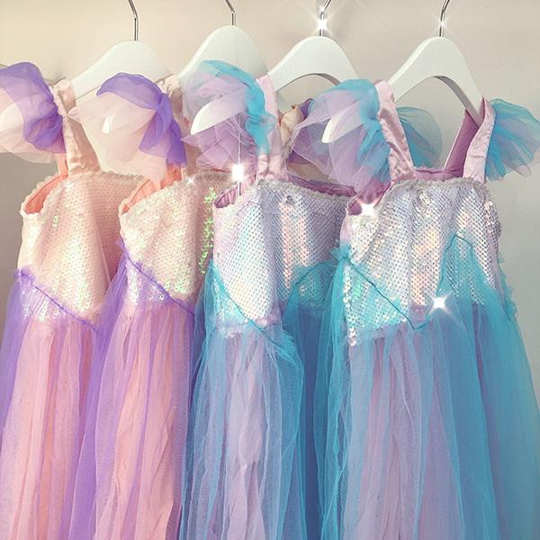 Wholesale Mermaid Sequins Kids Princess Dresses for Girl 2019 New Gauze Tulle Fashion Girls Dress Kids Clothes 2-8Y E18119