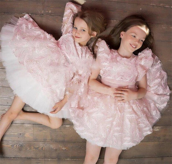 Feather Kids Dresses for Girls 2019 Summer New Princess Fluffy Tulle Girls Dress Baby Clothes 2-8Y E9304