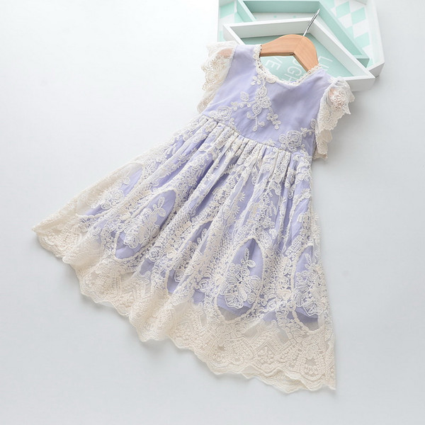 Wholesale 2019 Summer Flower Lace Girl Dress Kids Dresses for Girl Summer Princess Party Ball Gown Baby Clothes 2-6Y LT016