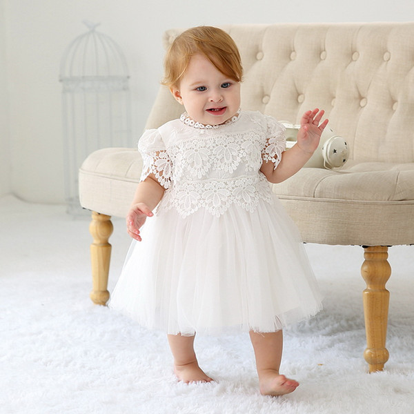 Wholesale 2019 New Baby Girl Christening Gown White Lace First Birthday Baptism Dress Infant Clothing 6150BB