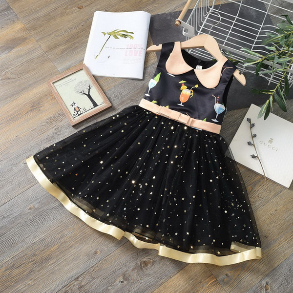 Retail 2019 Summer New Girls Dress Cocktail Starry Sky Sleeveleeve Kids Princess Dressess for Girls Baby Clothes 3-7Y E9071