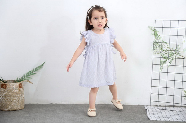 Retail Baby Girls Chiffon Dress Causal Solid Drawstring Sleeveless Flare Sleeve Cute Dresses Children Clothing 2-6Y LT013