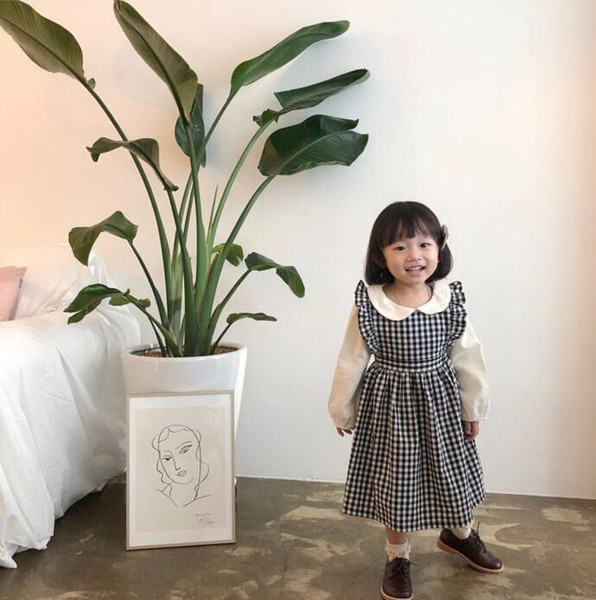 Retail Girls Dress Baby Girl Clothes 2019 Autumn Flare Sleeve Plaid Cotton Princess Dress for Girls Baby Clothes 1-6Y E90214