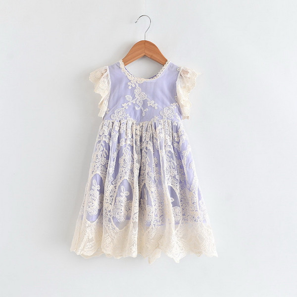 Retail 2019 Summer Flower Lace Girl Dress Kids Dresses for Girl Summer Princess Party Ball Gown Baby Clothes 2-6Y LT016