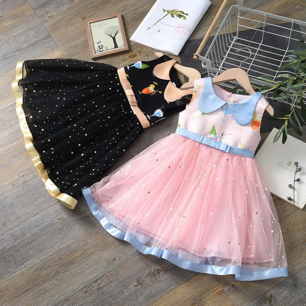 Wholesale 2019 Summer New Girls Dress Cocktail Starry Sky Sleeveleeve Kids Princess Dressess for Girls Baby Clothes 3-7Y E9071