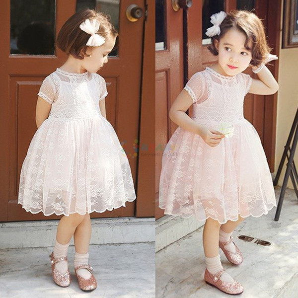 Wholesale Summer Dress For Girl Lace Thin Dress Pink White Princess Dress Children Clothing 2-7T E1505